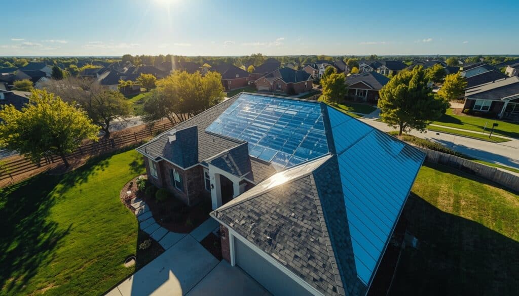 Reflective cool roof on a residential home designed to reduce heat absorption and lower summer energy costs